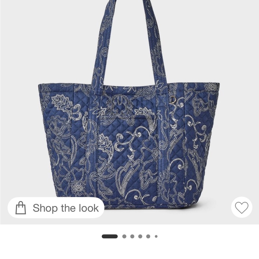Elegant Blue Quilted Tote with White Design